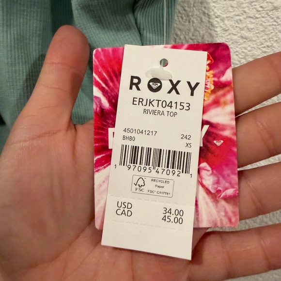 Roxy Women's Seafoam Ribbed twist Crop Top - Picture 3 of 3